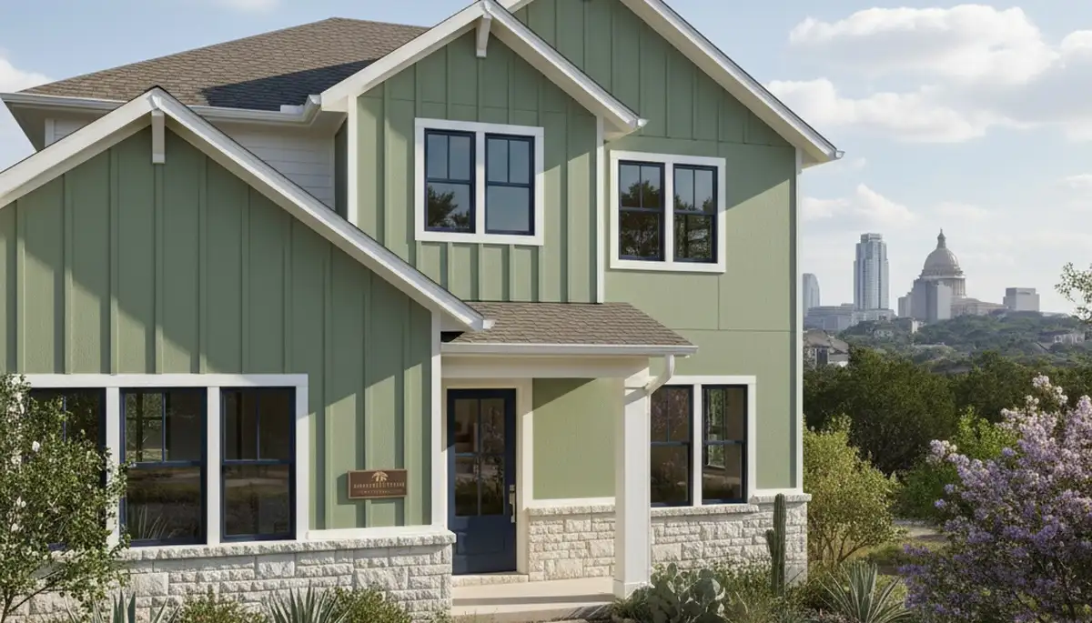 Freshly painted Austin TX home exterior with smooth, durable finish by local professional house painters