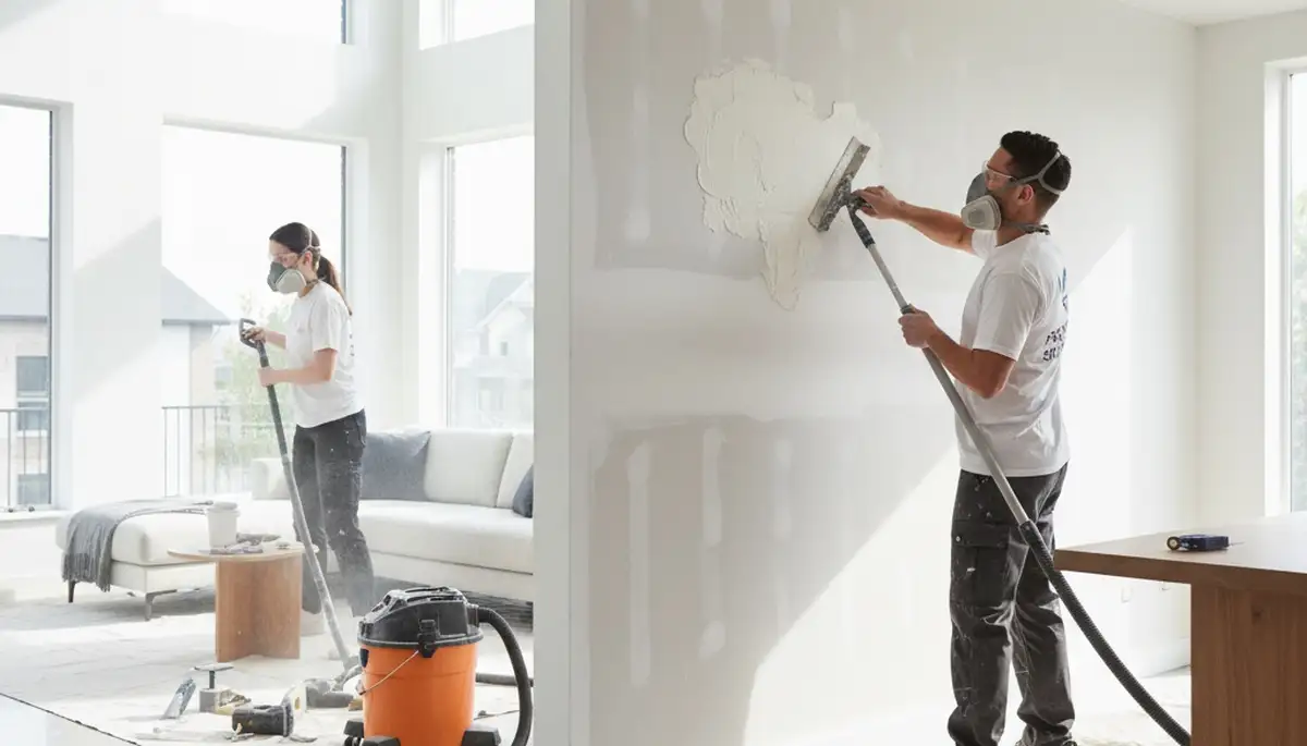 Drywall repair experts fixing wall cracks and holes in Austin TX home interior