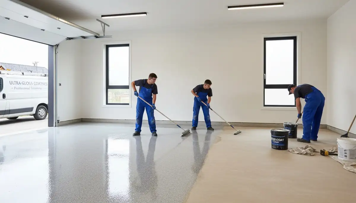 Epoxy floor coating installation in Austin, TX garage for durable, moisture-resistant surface