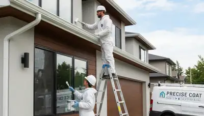 Professional gutter painting on Austin, TX home exterior by local house painters