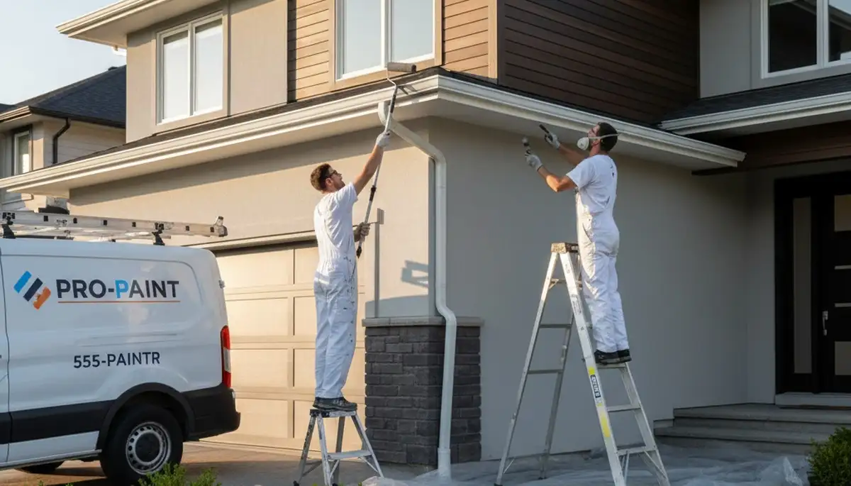 Professional gutter painting on Austin TX home exterior by expert house painters