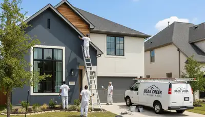 Exterior house painting in Austin, TX by professional painters for a residential home