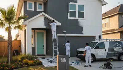 Professional house painters finishing exterior home painting project in Austin TX