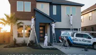 Professional exterior house painters working on residential home in Austin, TX