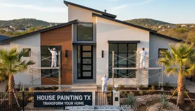 Professional house painters applying exterior paint to home in Austin, TX