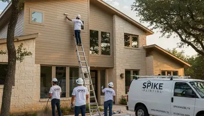 Professional house painters working on exterior home in Austin, TX