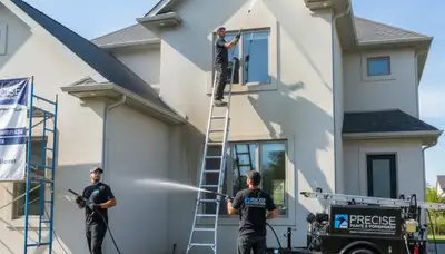 Professional pressure cleaning for limestone and stucco home exterior in Austin, TX