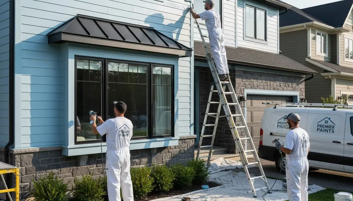 Professional siding painting on Austin, TX home exterior by expert house painters