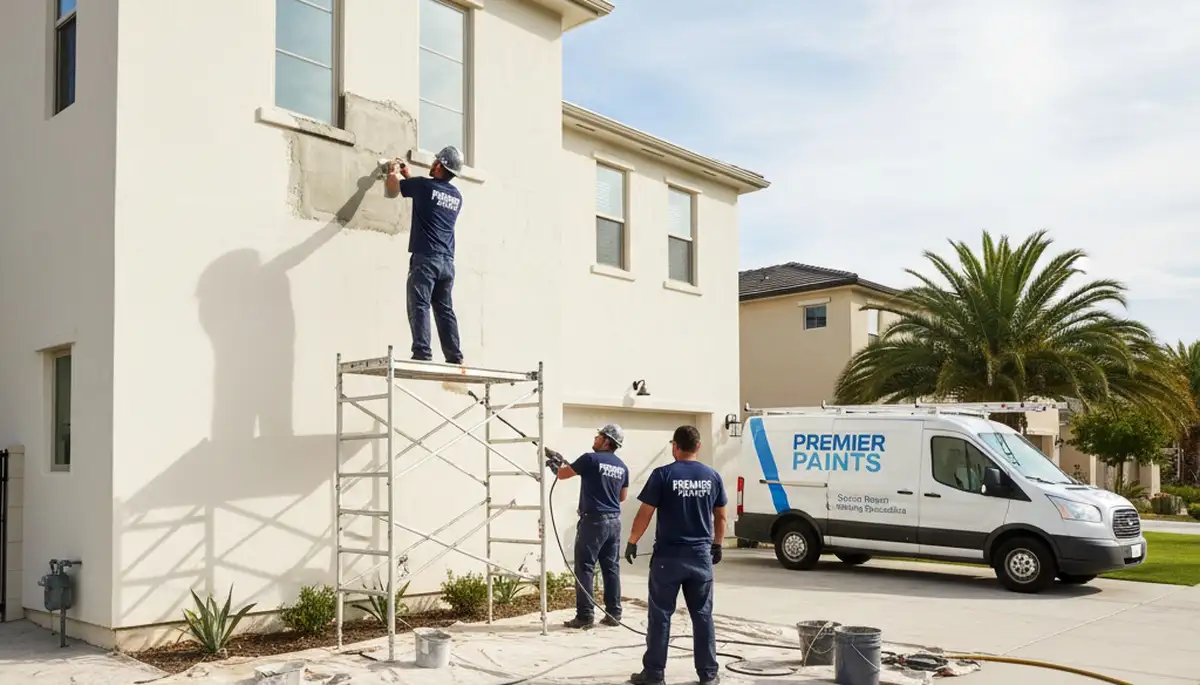 Professional stucco repair on Austin TX home exterior with texture matching and crack restoration