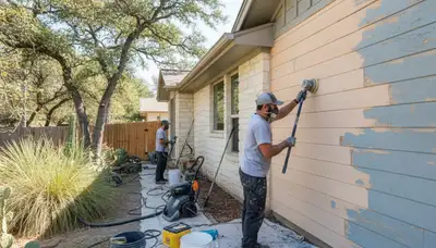Professional surface preparation for exterior house painting in Austin, TX ensuring smooth, lasting finish