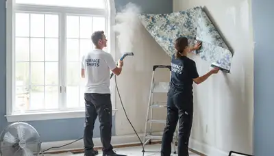 Professional wallpaper removal service in Austin TX preparing walls for expert painting