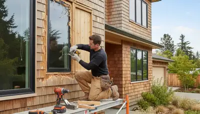 Professional wood rot repair on Austin TX home exterior by expert house painters and restoration team