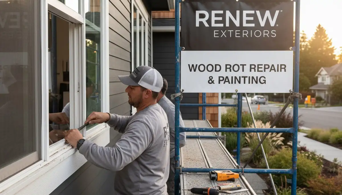 Professional wood rot repair on home exterior by painting experts in Austin, TX